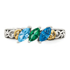 Sterling Silver Antiqued w/14k 3-stone Mother's Ring Mounting (No Stone Included)