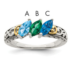 Sterling Silver Antiqued w/14k 3-stone Mother's Ring Mounting (No Stone Included)