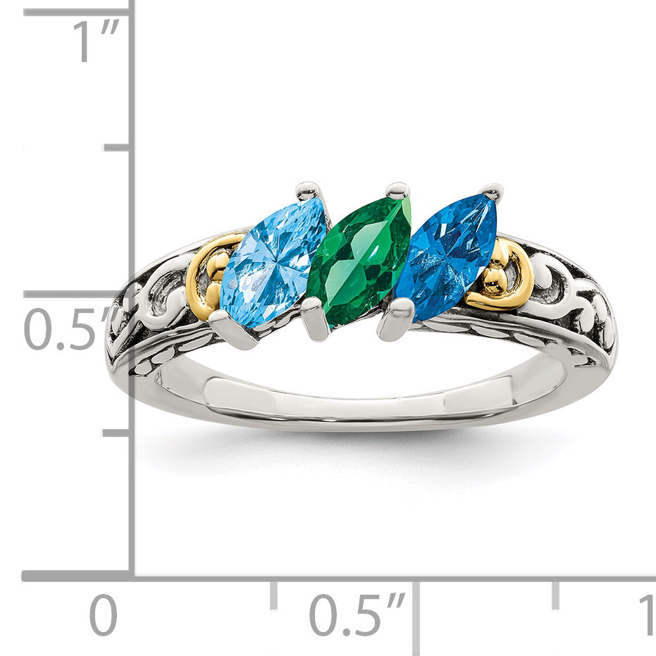 Sterling Silver Antiqued w/14k 3-stone Mother's Ring Mounting (No Stone Included)