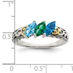 Sterling Silver Antiqued w/14k 3-stone Mother's Ring Mounting (No Stone Included)