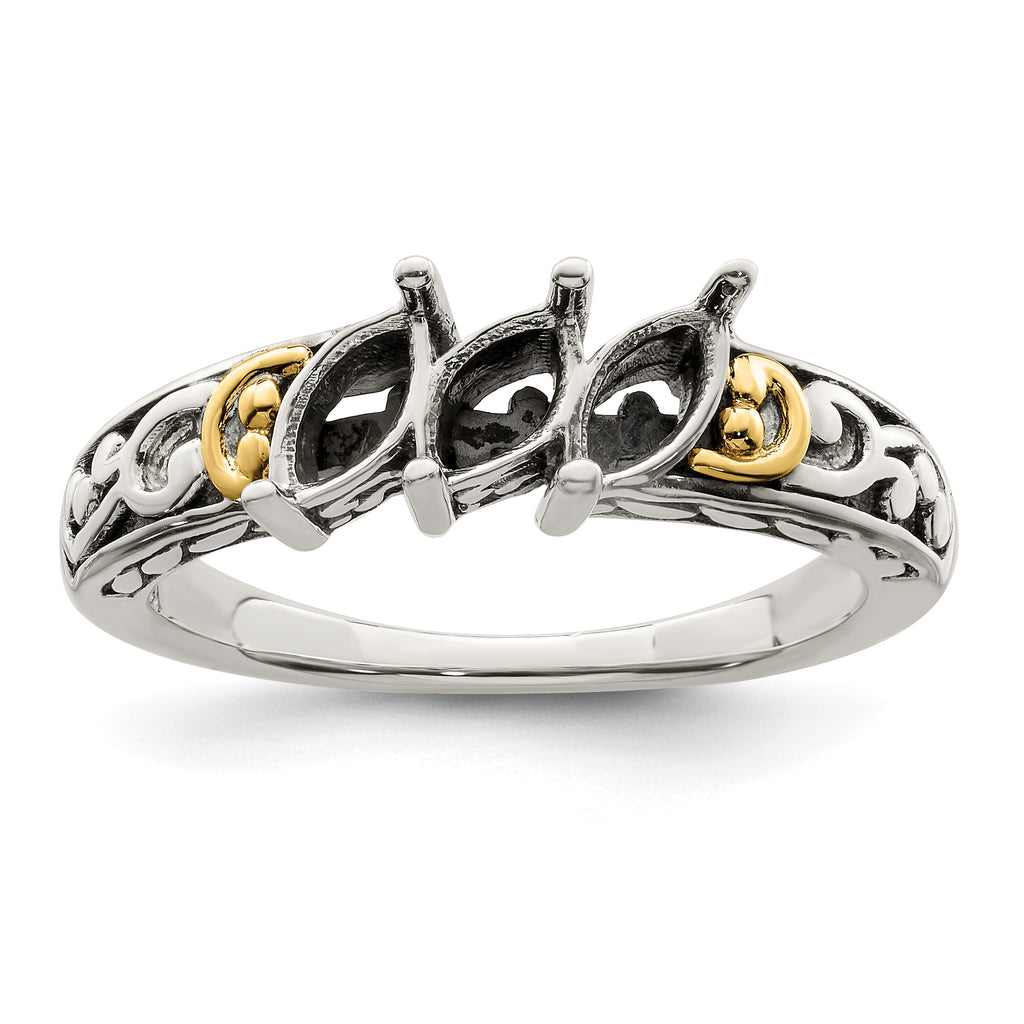 Sterling Silver Antiqued w/14k 3-stone Mother's Ring Mounting (No Stone Included)