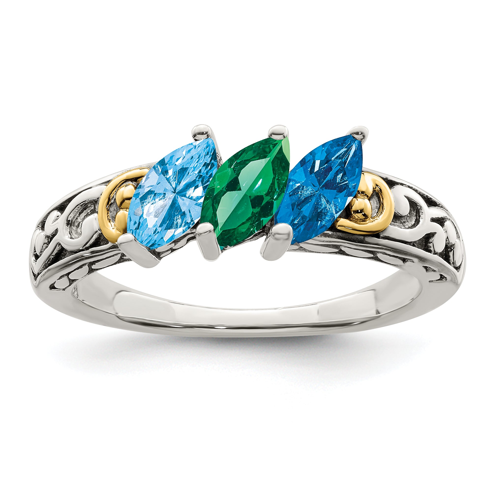 Sterling Silver Antiqued w/14k 3-stone Mother's Ring Mounting (No Stone Included) Secondary image