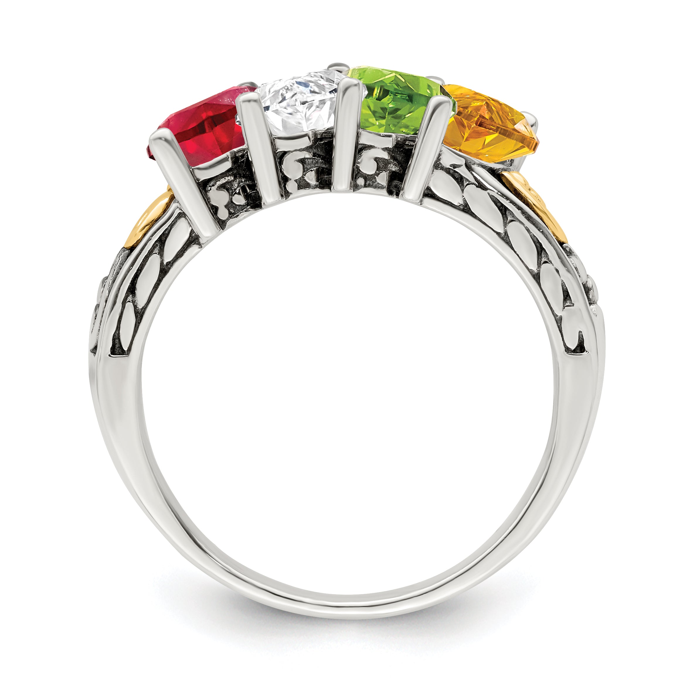 Sterling Silver Antiqued w/14k 4-stone Mother's Ring Mounting (No Stone Included)