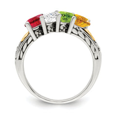 Sterling Silver Antiqued w/14k 4-stone Mother's Ring Mounting (No Stone Included)