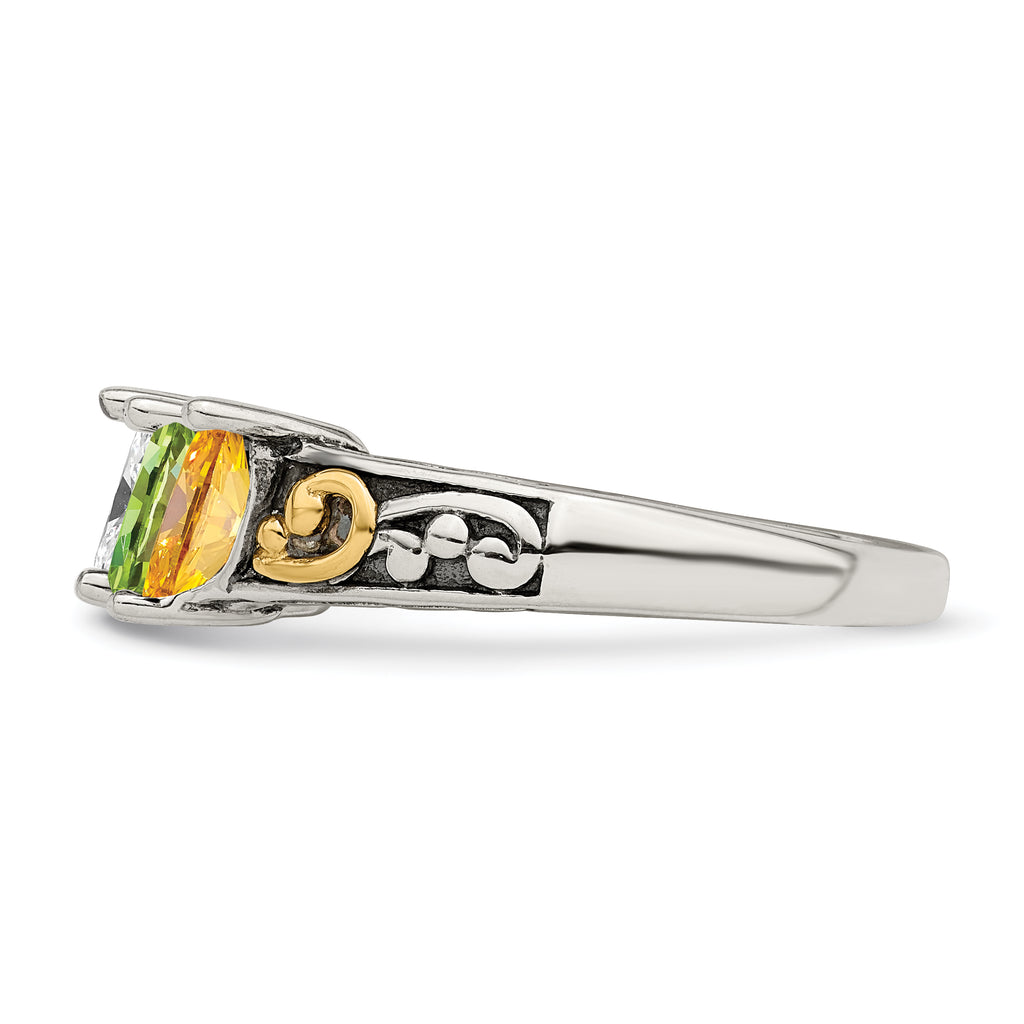 Sterling Silver Antiqued w/14k 4-stone Mother's Ring Mounting (No Stone Included)