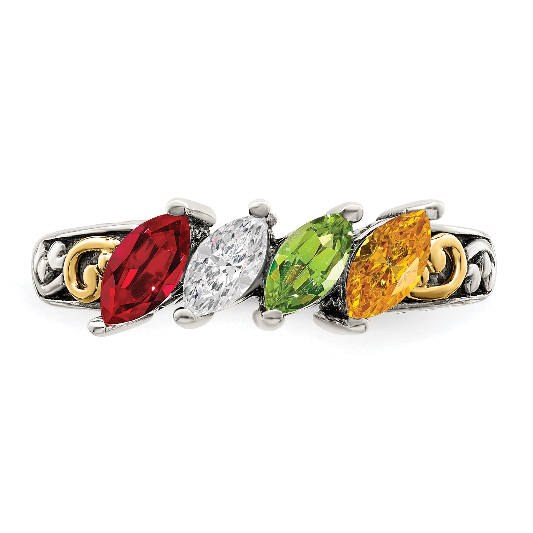 Sterling Silver Antiqued w/14k 4-stone Mother's Ring Mounting (No Stone Included)