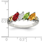 Sterling Silver Antiqued w/14k 4-stone Mother's Ring Mounting (No Stone Included)