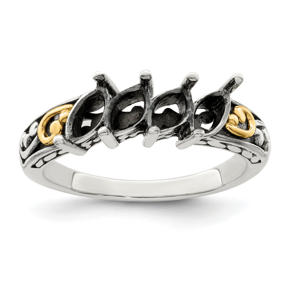 Sterling Silver Antiqued w/14k 4-stone Mother's Ring Mounting (No Stone Included)