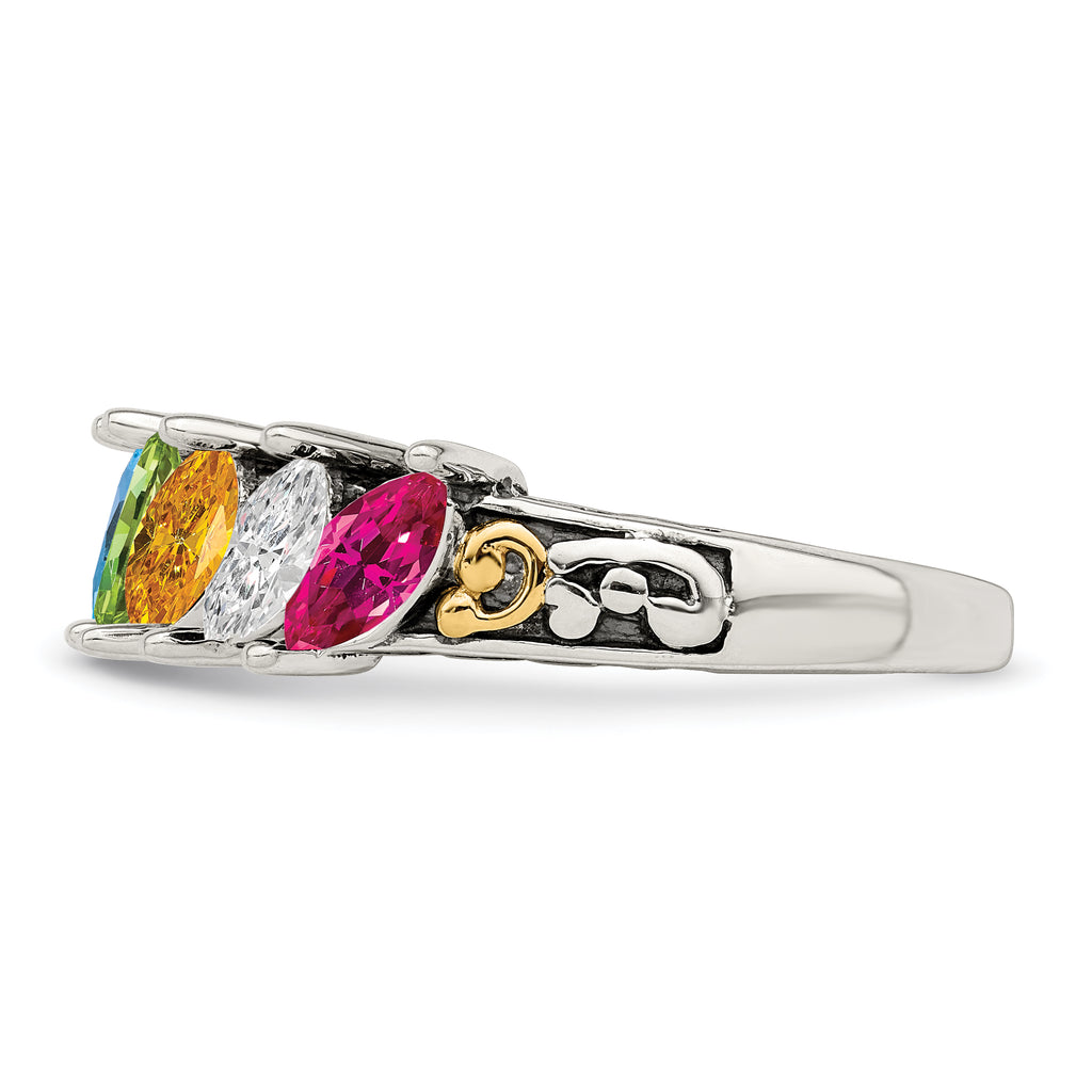 Sterling Silver Antiqued w/14k 5-stone Mother's Ring Mounting (No Stone Included)