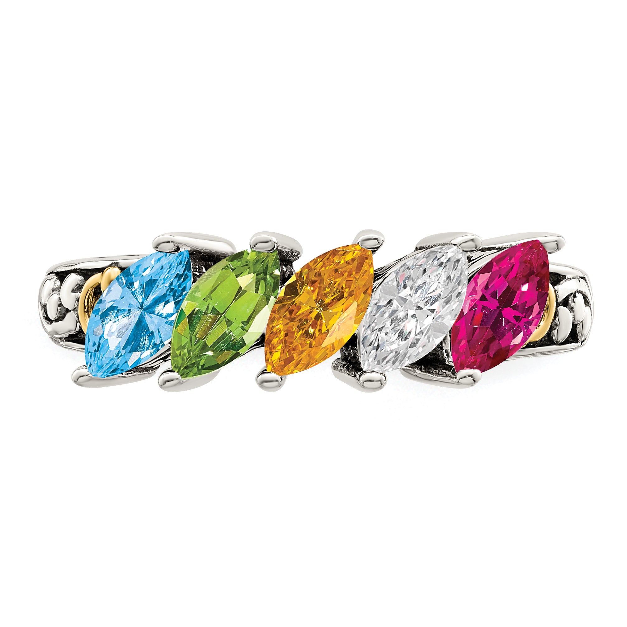Sterling Silver Antiqued w/14k 5-stone Mother's Ring Mounting (No Stone Included)
