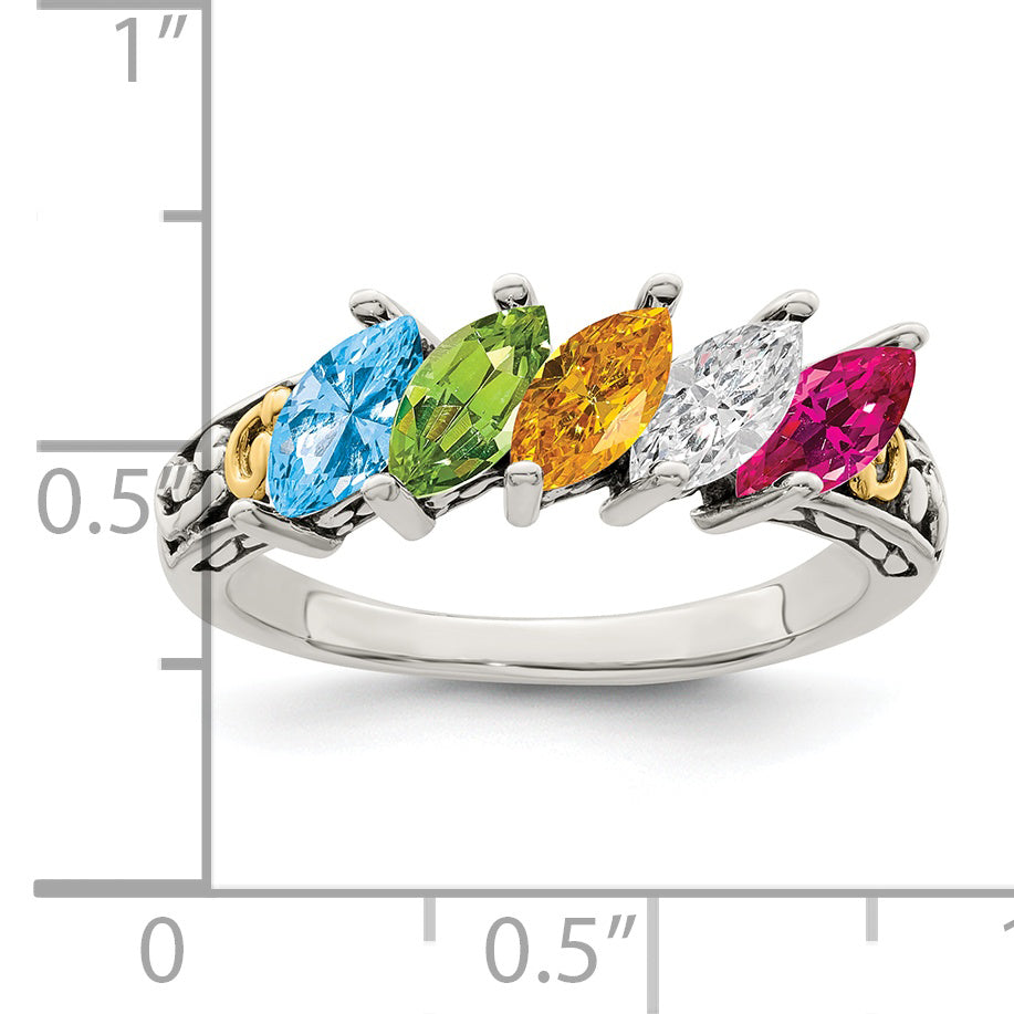 Sterling Silver Antiqued w/14k 5-stone Mother's Ring Mounting (No Stone Included)