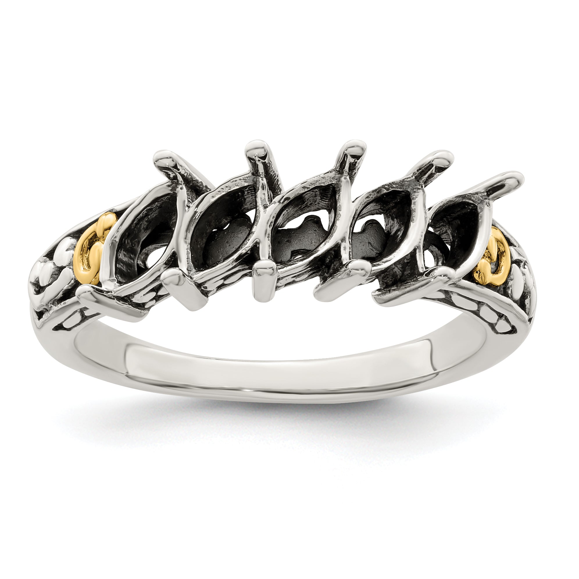 Sterling Silver Antiqued w/14k 5-stone Mother's Ring Mounting (No Stone Included)