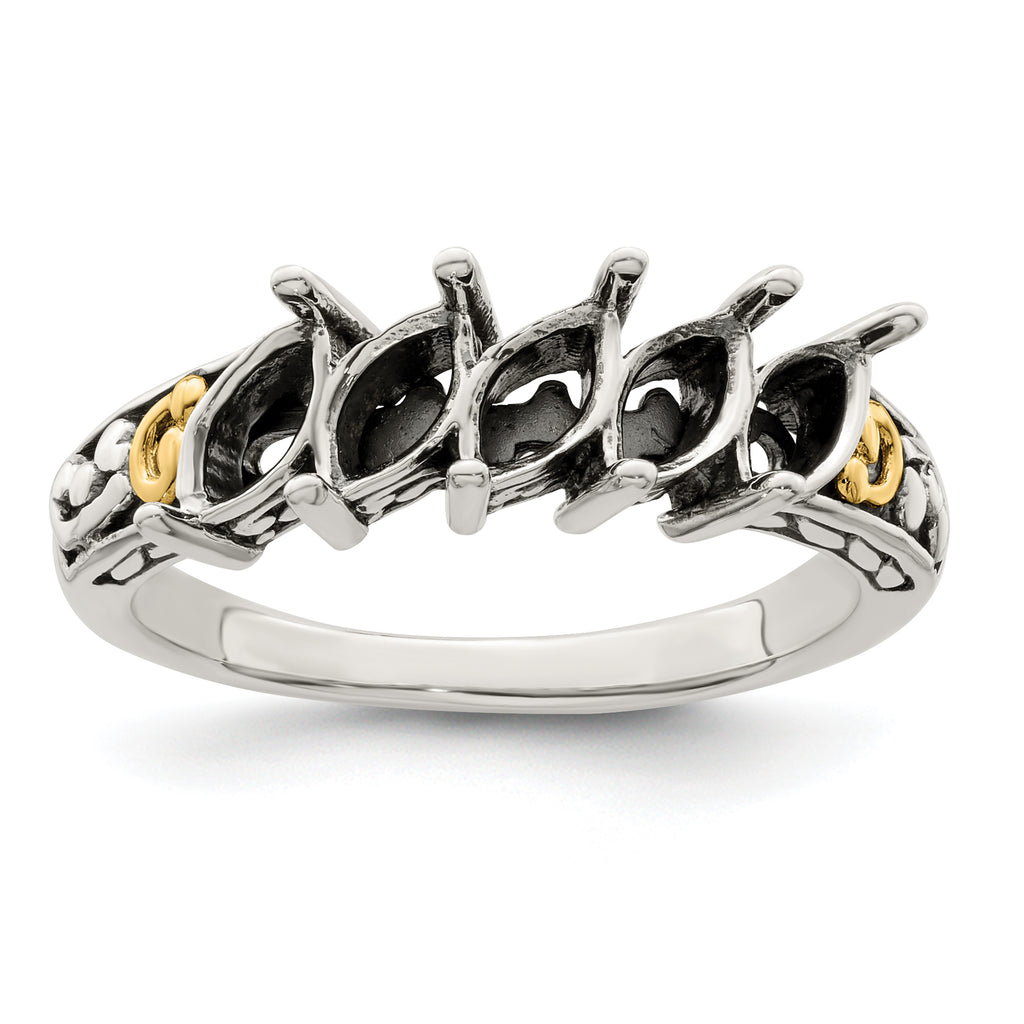Sterling Silver Antiqued w/14k 5-stone Mother's Ring Mounting (No Stone Included)