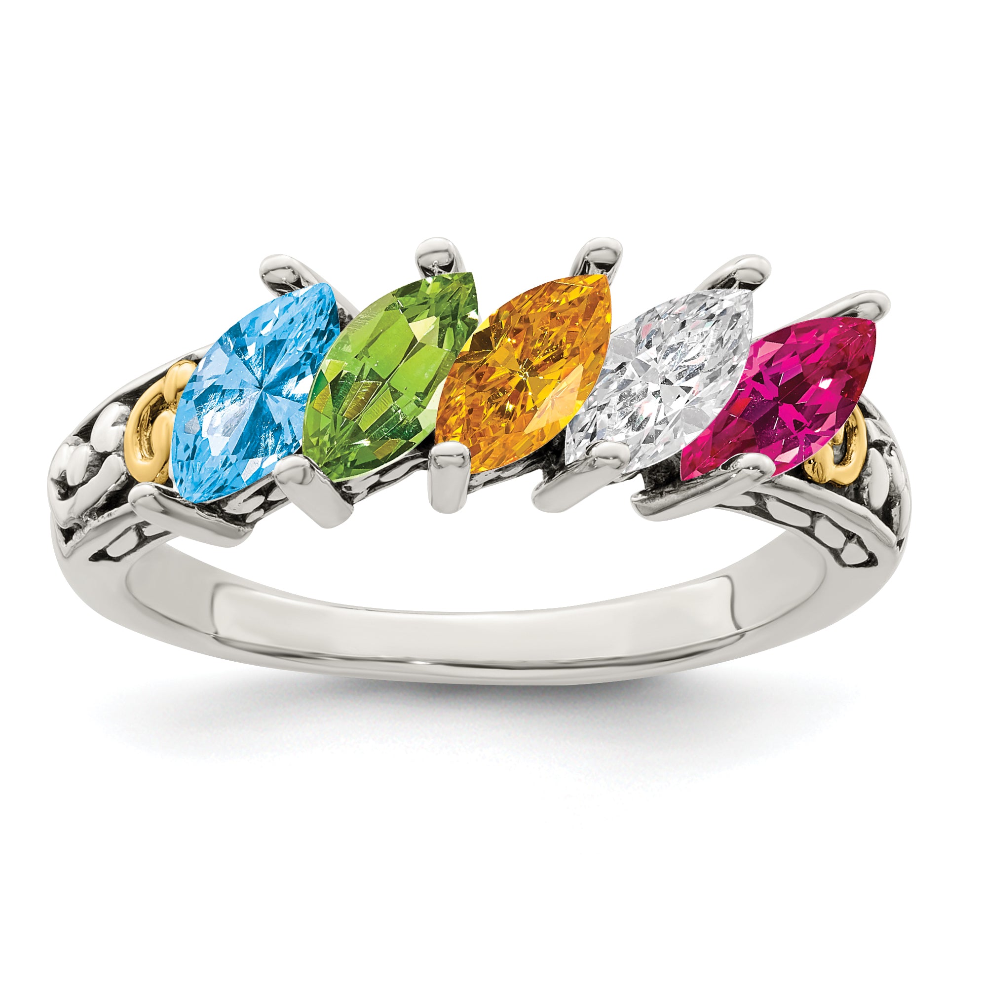 Sterling Silver Antiqued w/14k 5-stone Mother's Ring Mounting (No Stone Included)