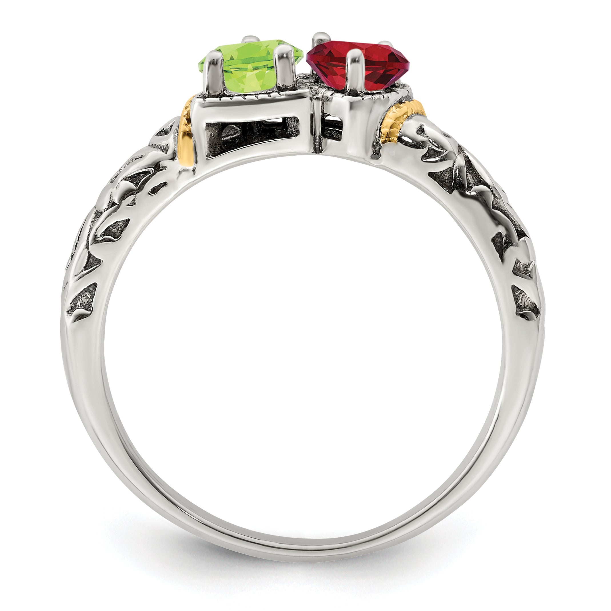 Sterling Silver Antiqued w/14k 2-stone Mother's Ring Mounting (No Stone Included)