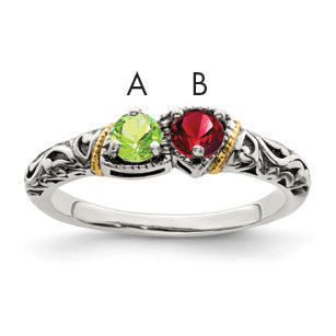 Sterling Silver Antiqued w/14k 2-stone Mother's Ring Mounting (No Stone Included) Main image