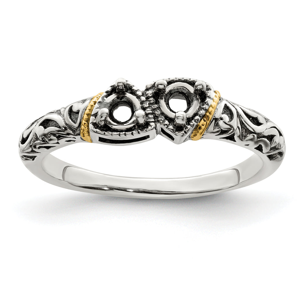 Sterling Silver Antiqued w/14k 2-stone Mother's Ring Mounting (No Stone Included)