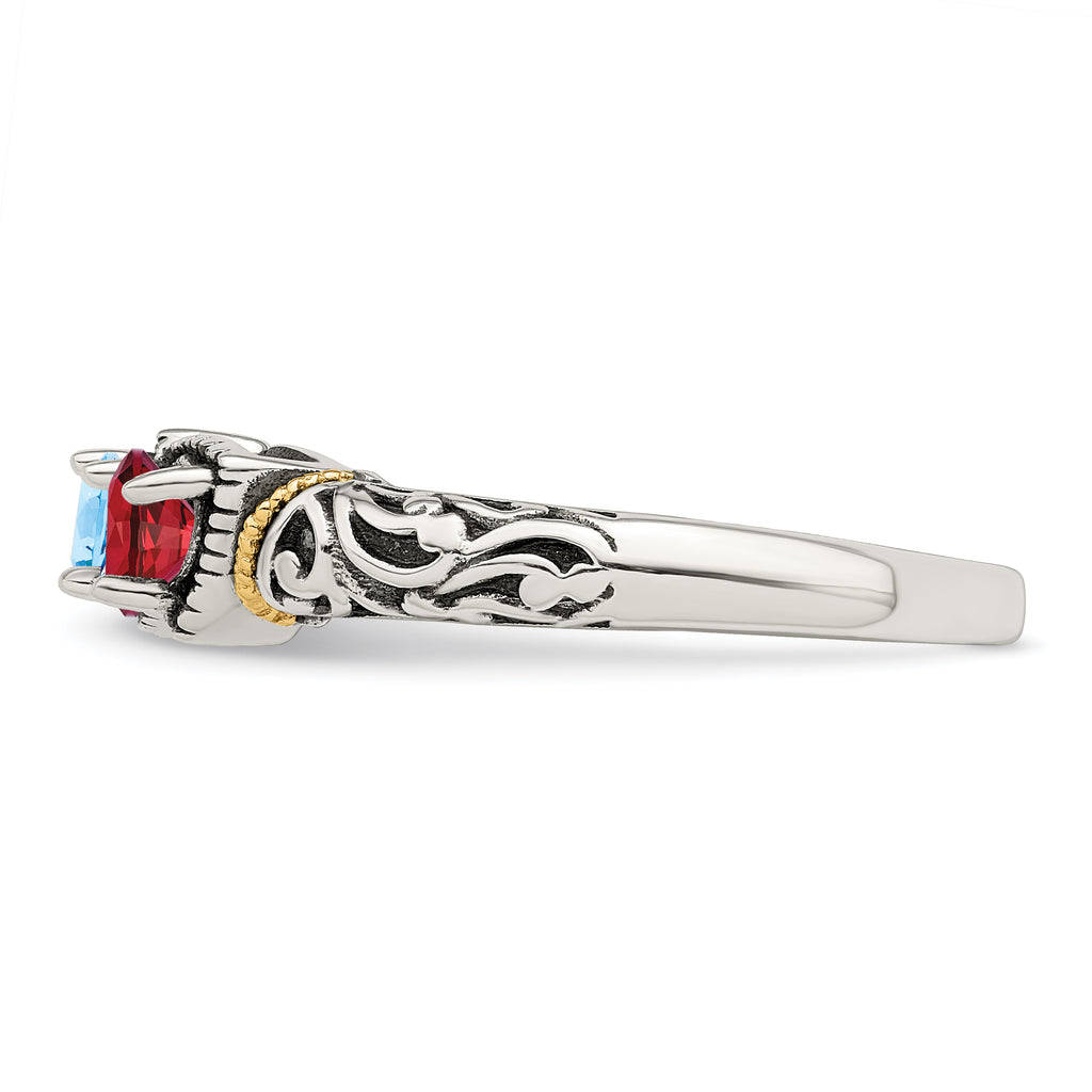 Sterling Silver Antiqued w/14k 3-stone Mother's Ring Mounting (No Stone Included)