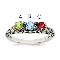 Sterling Silver Antiqued w/14k 3-stone Mother's Ring Mounting (No Stone Included)