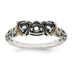 Sterling Silver Antiqued w/14k 3-stone Mother's Ring Mounting (No Stone Included)