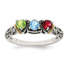 Sterling Silver Antiqued w/14k 3-stone Mother's Ring Mounting (No Stone Included)