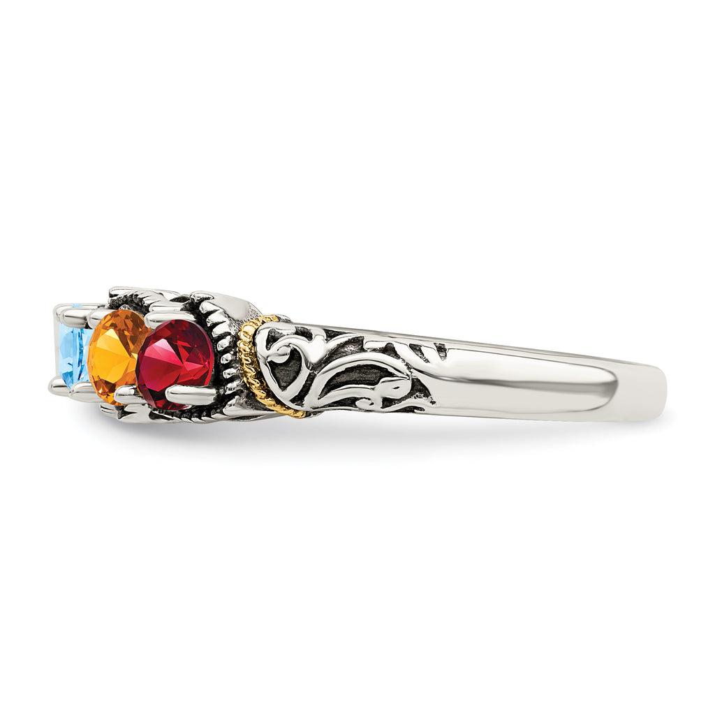 Sterling Silver Antiqued w/14k 4-stone Mother's Ring Mounting (No Stone Included)