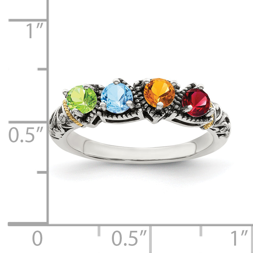 Sterling Silver Antiqued w/14k 4-stone Mother's Ring Mounting (No Stone Included)