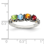 Sterling Silver Antiqued w/14k 4-stone Mother's Ring Mounting (No Stone Included)