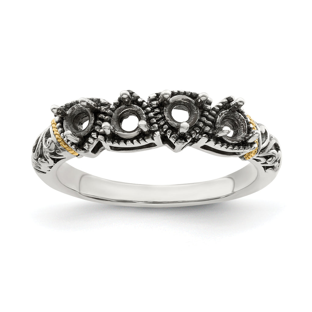 Sterling Silver Antiqued w/14k 4-stone Mother's Ring Mounting (No Stone Included)