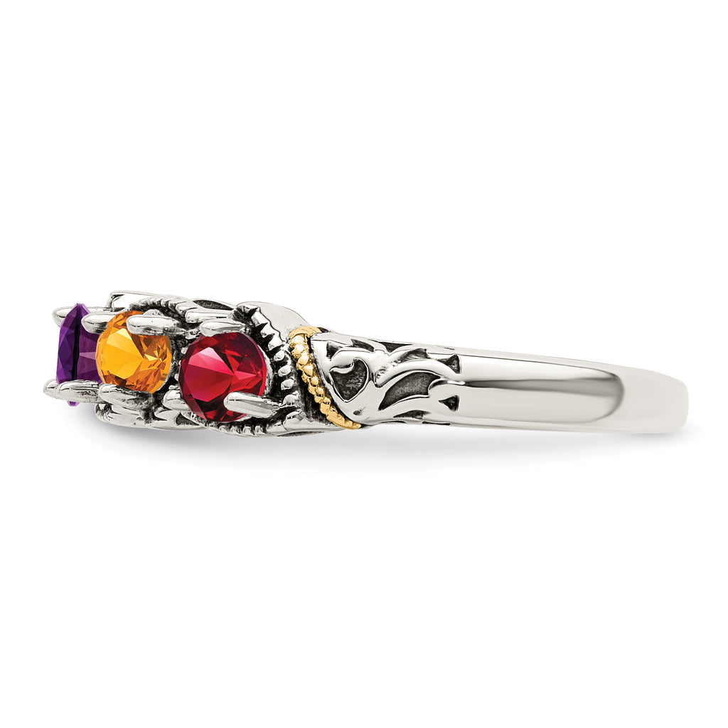 Sterling Silver Antiqued w/14k 5-stone Mother's Ring Mounting (No Stone Included)