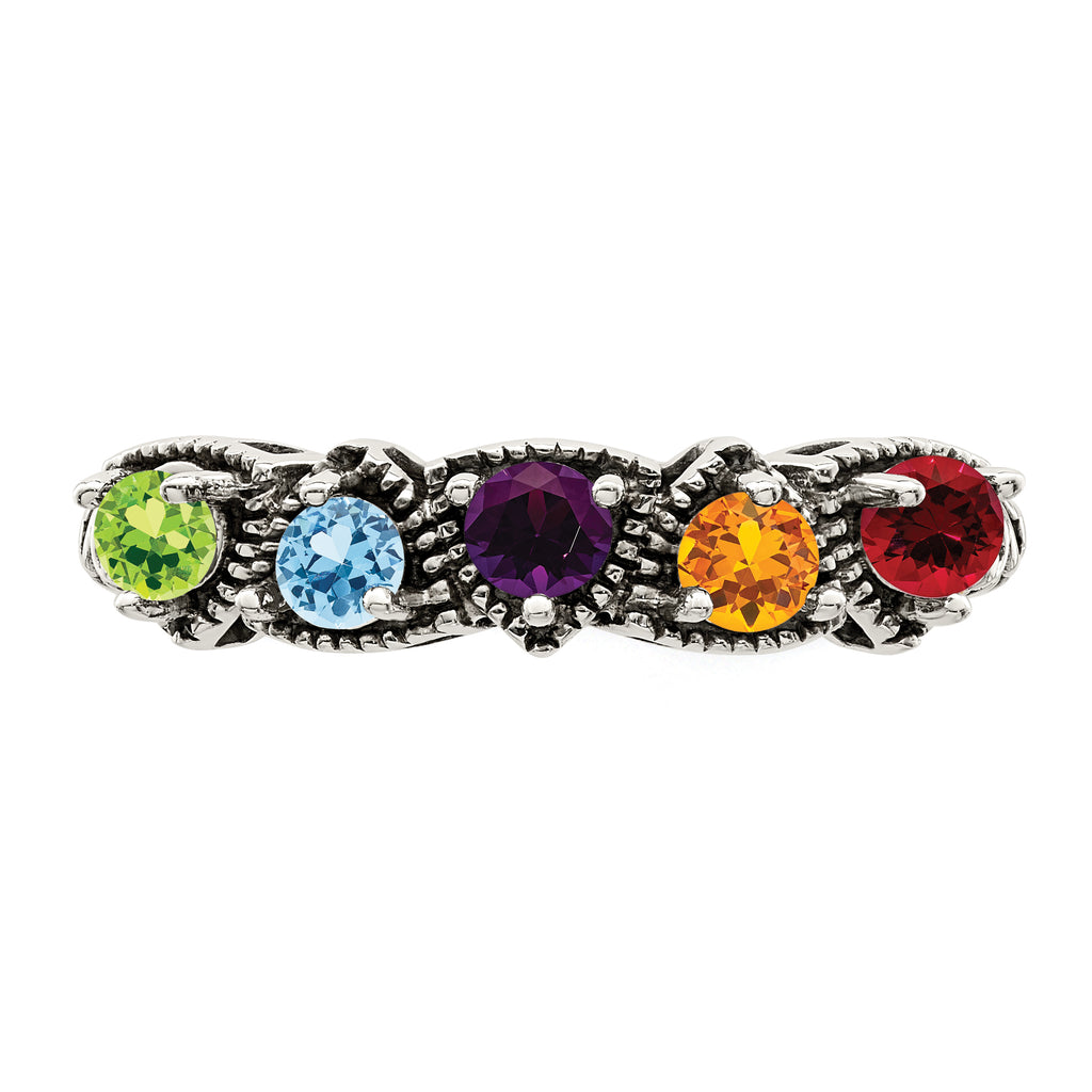 Sterling Silver Antiqued w/14k 5-stone Mother's Ring Mounting (No Stone Included)