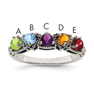 Sterling Silver Antiqued w/14k 5-stone Mother's Ring Mounting (No Stone Included)