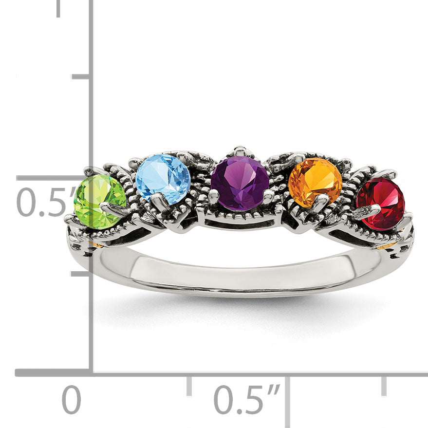 Sterling Silver Antiqued w/14k 5-stone Mother's Ring Mounting (No Stone Included)