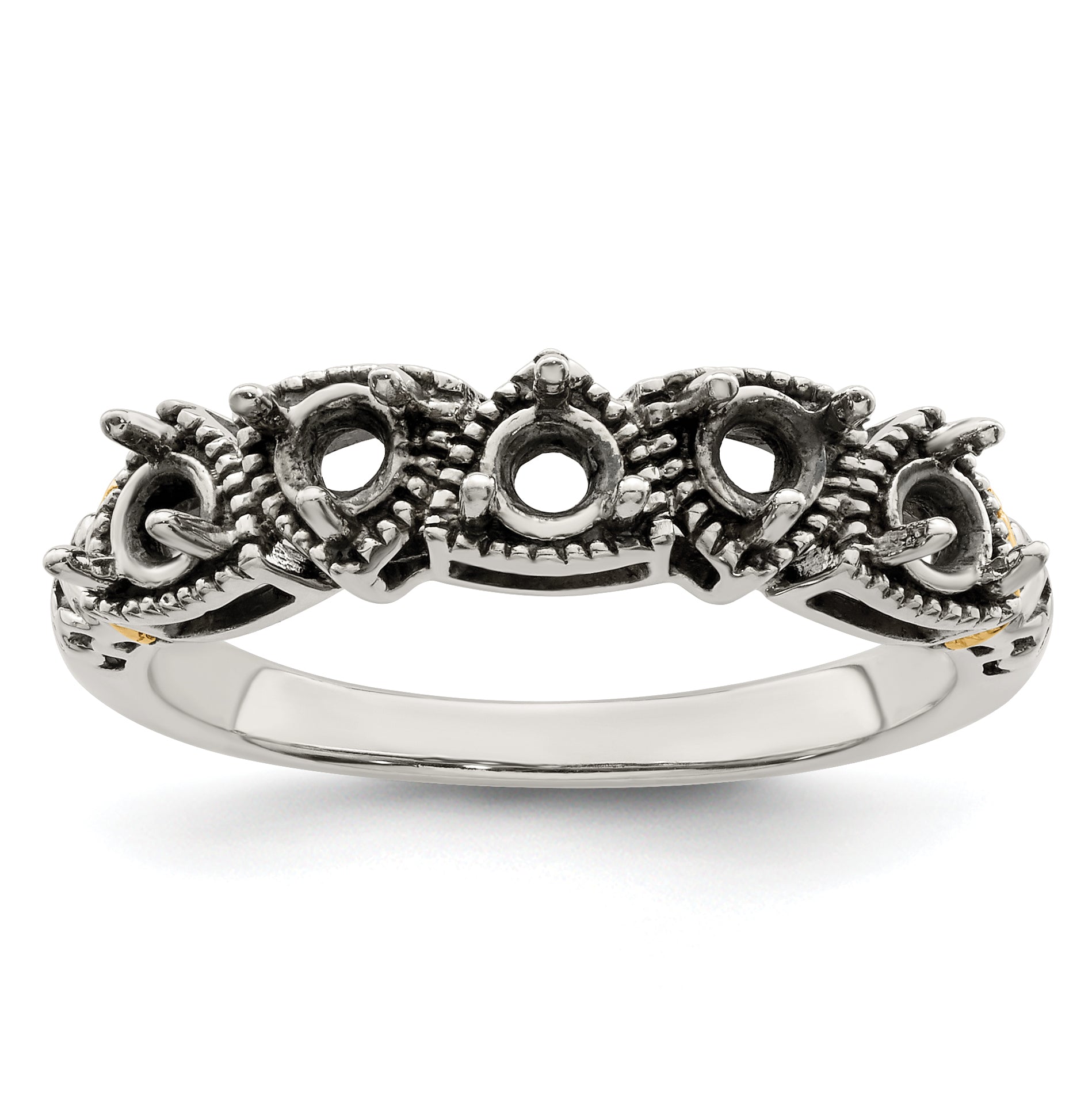 Sterling Silver Antiqued w/14k 5-stone Mother's Ring Mounting (No Stone Included)