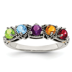 Sterling Silver Antiqued w/14k 5-stone Mother's Ring Mounting (No Stone Included)