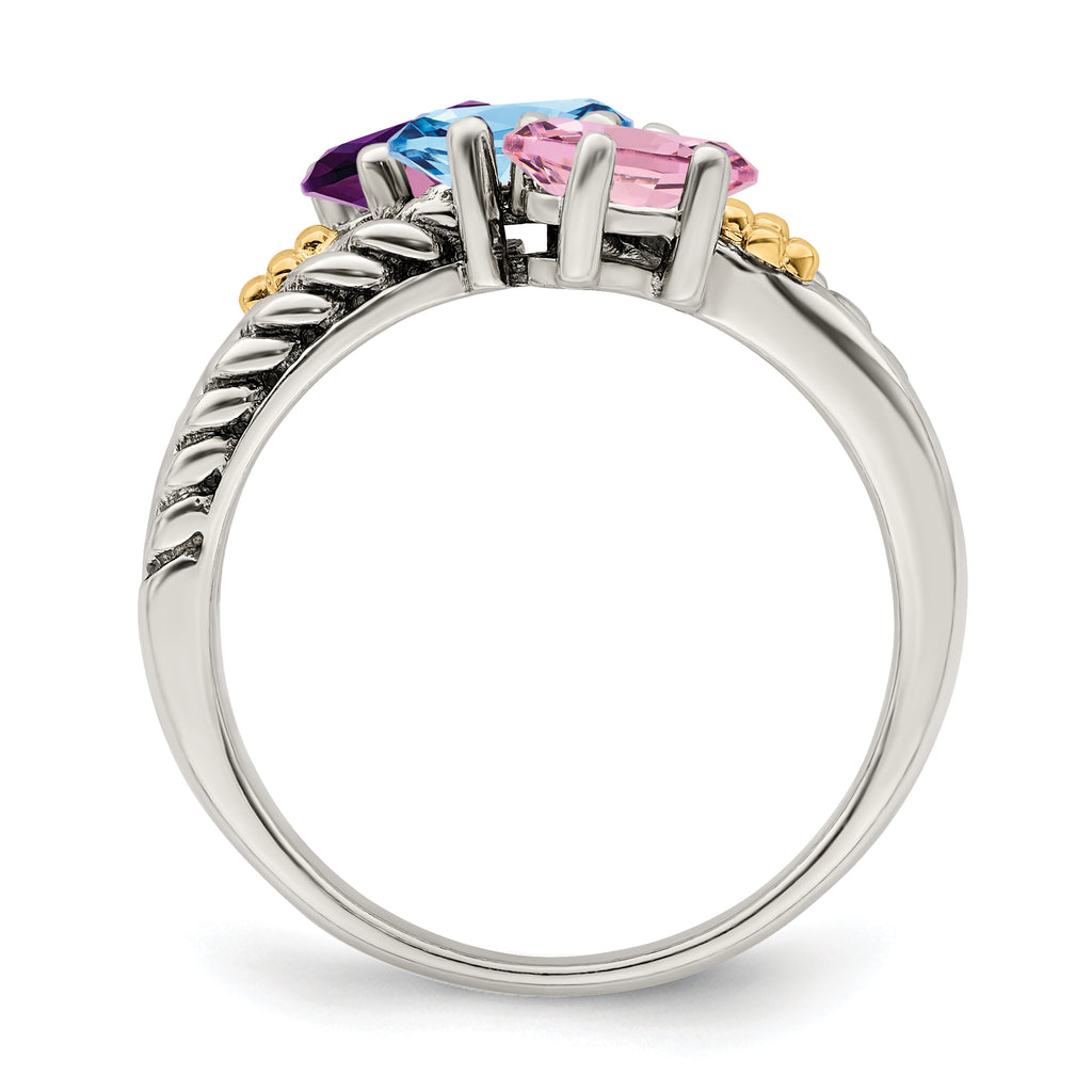 Sterling Silver Antiqued w/14k 3-stone Mother's Ring Mounting (No Stone Included)