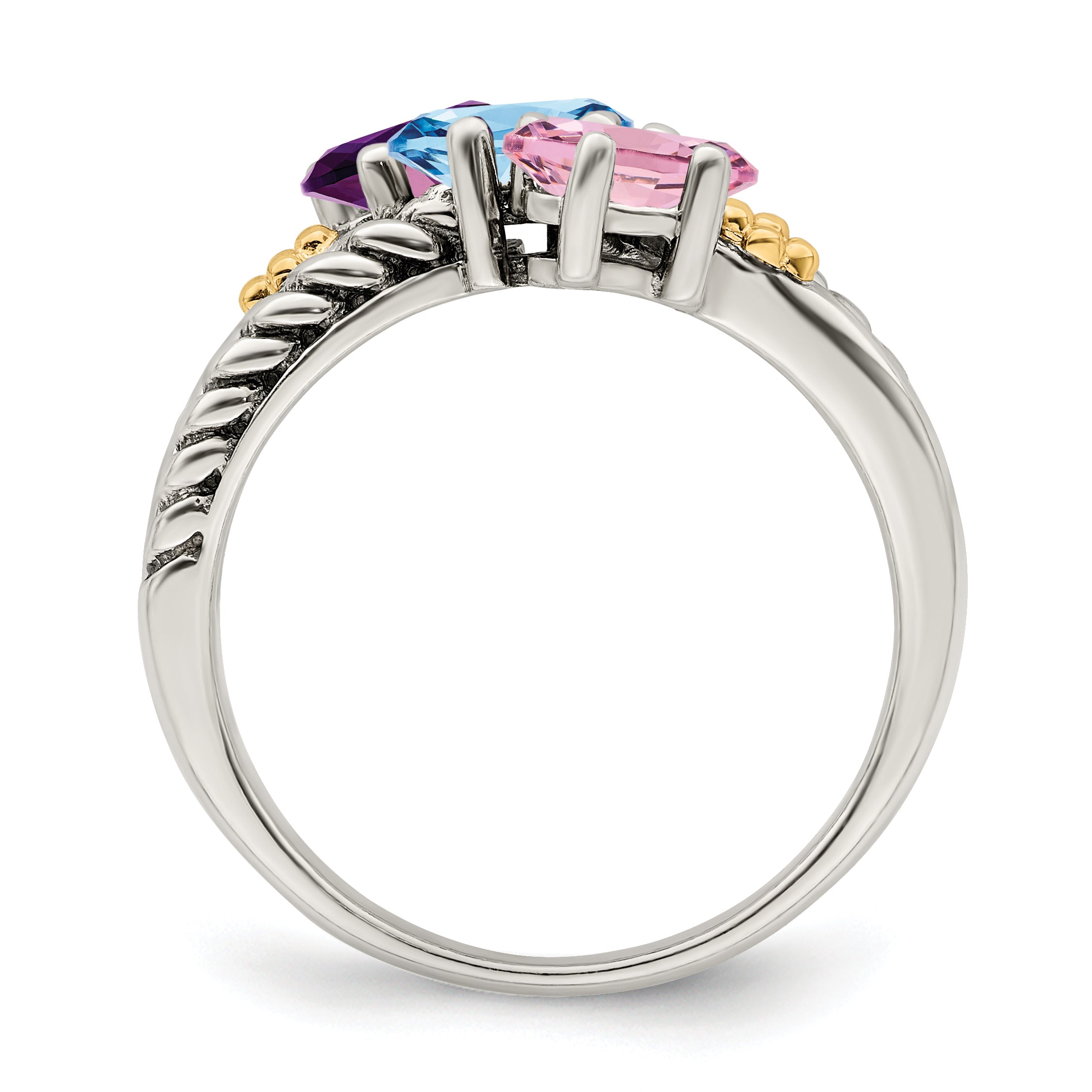 Sterling Silver Antiqued w/14k 3-stone Mother's Ring Mounting (No Stone Included)