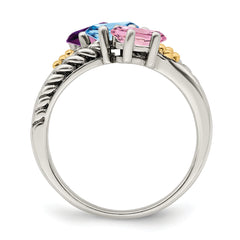 Sterling Silver Antiqued w/14k 3-stone Mother's Ring Mounting (No Stone Included)