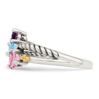 Sterling Silver Antiqued w/14k 3-stone Mother's Ring Mounting (No Stone Included)