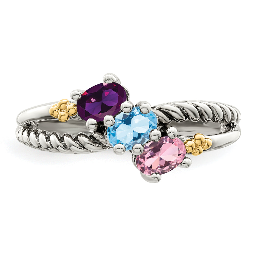 Sterling Silver Antiqued w/14k 3-stone Mother's Ring Mounting (No Stone Included)
