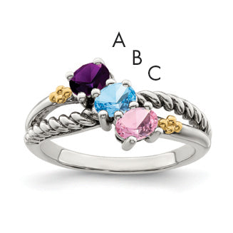 Sterling Silver Antiqued w/14k 3-stone Mother's Ring Mounting (No Stone Included) Main image