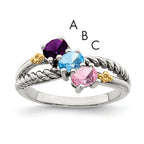Sterling Silver Antiqued w/14k 3-stone Mother's Ring Mounting (No Stone Included)