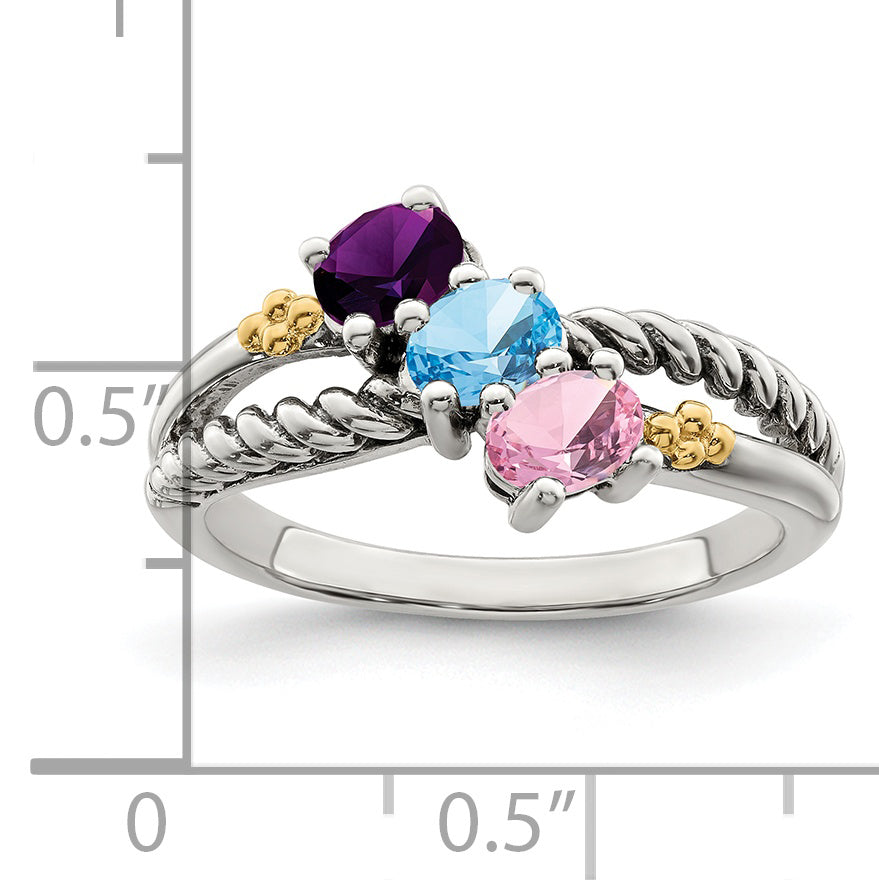 Sterling Silver Antiqued w/14k 3-stone Mother's Ring Mounting (No Stone Included)