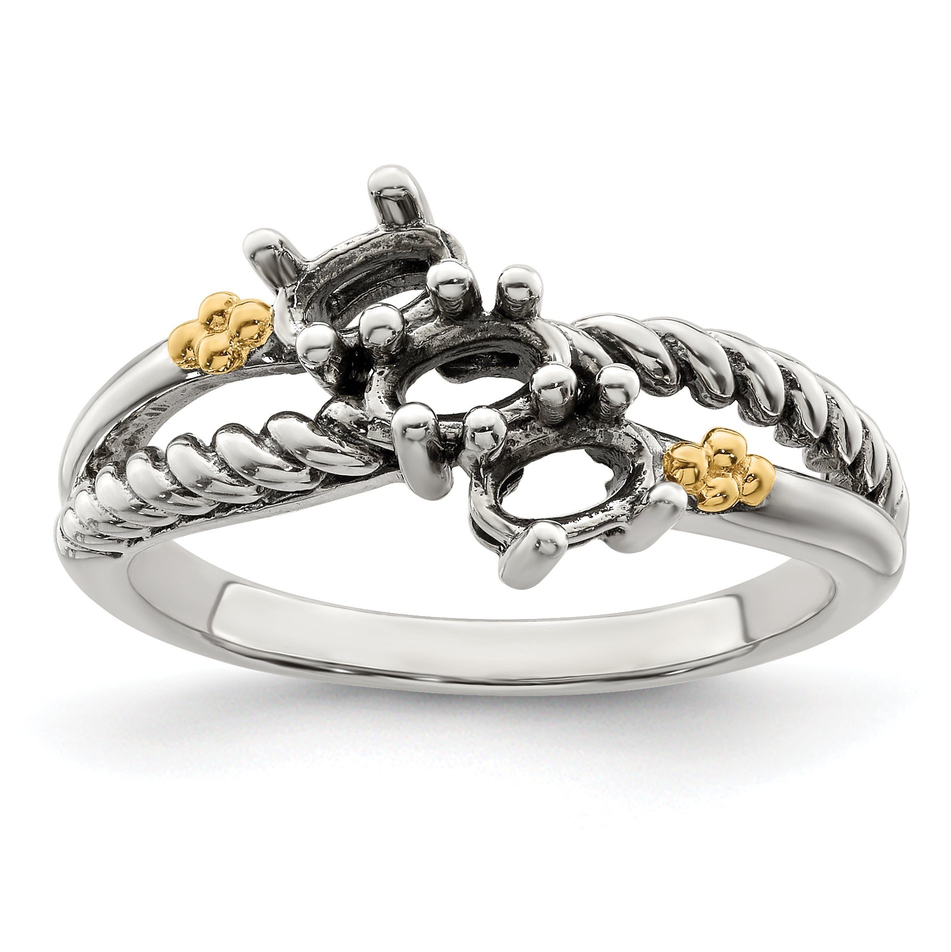 Sterling Silver Antiqued w/14k 3-stone Mother's Ring Mounting (No Stone Included)