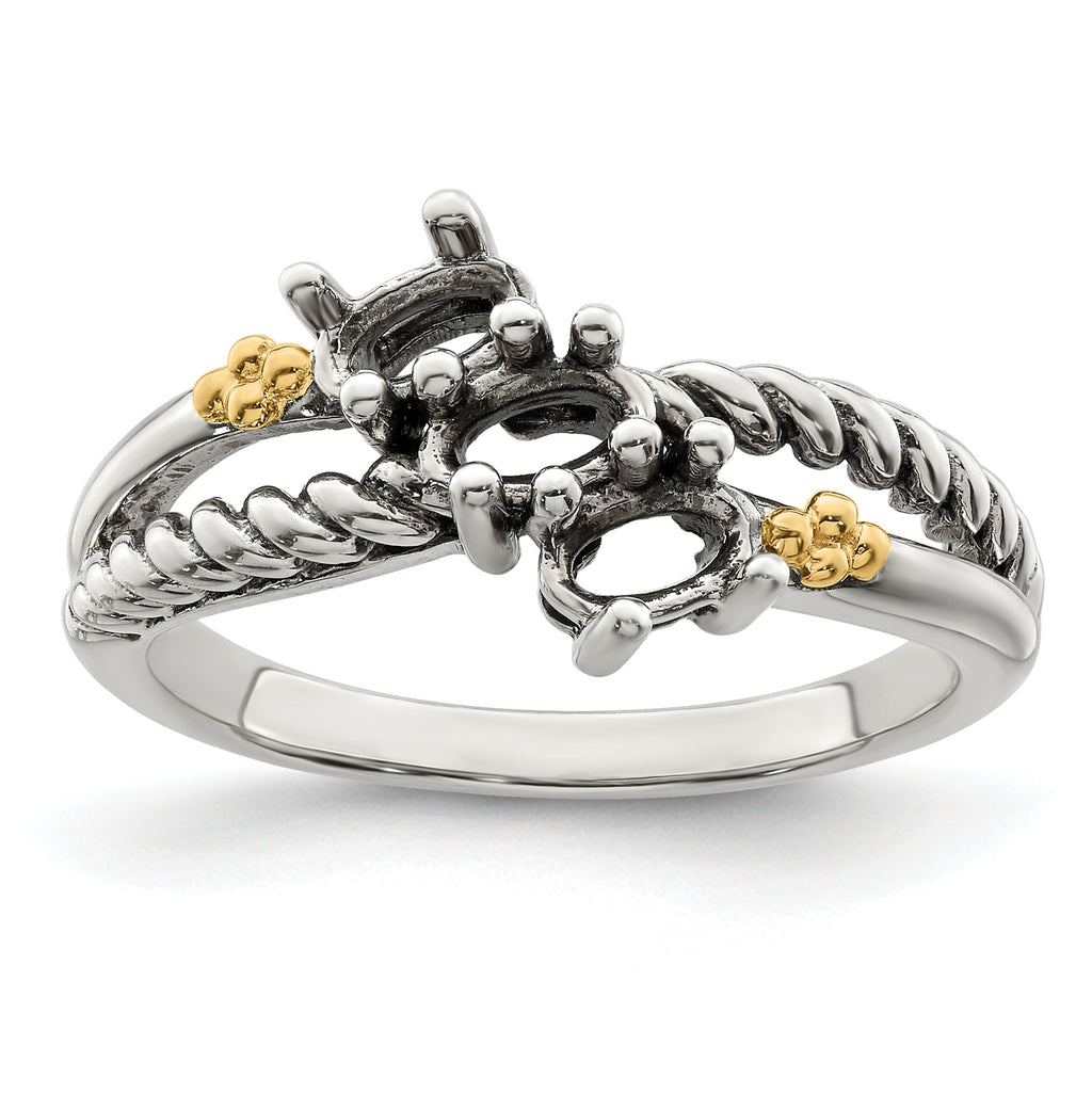Sterling Silver Antiqued w/14k 3-stone Mother's Ring Mounting (No Stone Included)