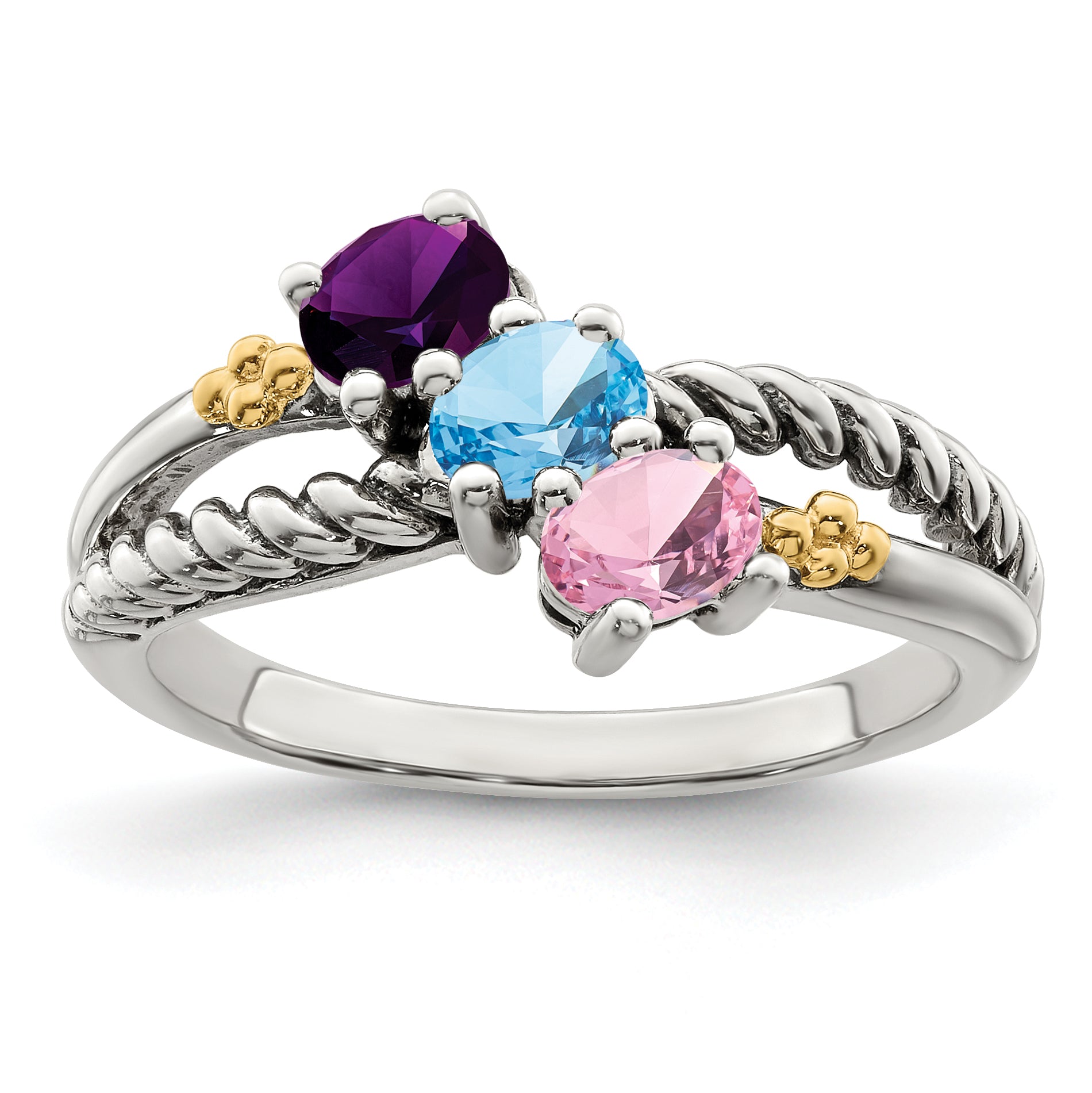 Sterling Silver Antiqued w/14k 3-stone Mother's Ring Mounting (No Stone Included) Secondary image