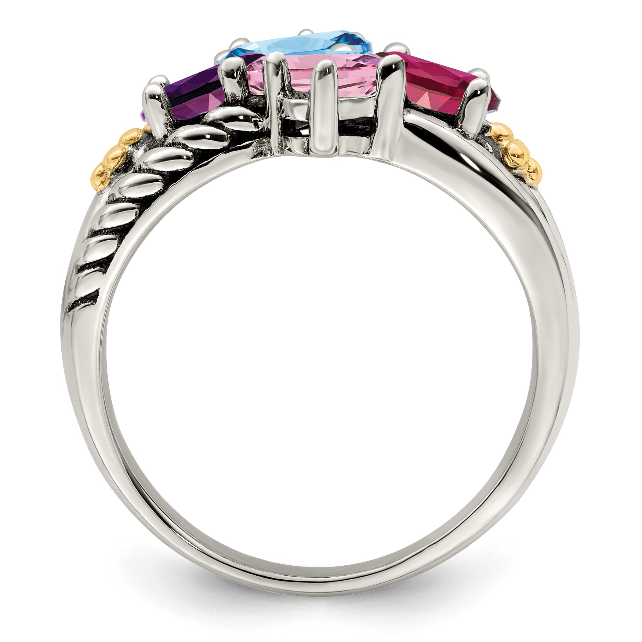 Sterling Silver Antiqued w/14k 4-stone Mother's Ring Mounting (No Stone Included)