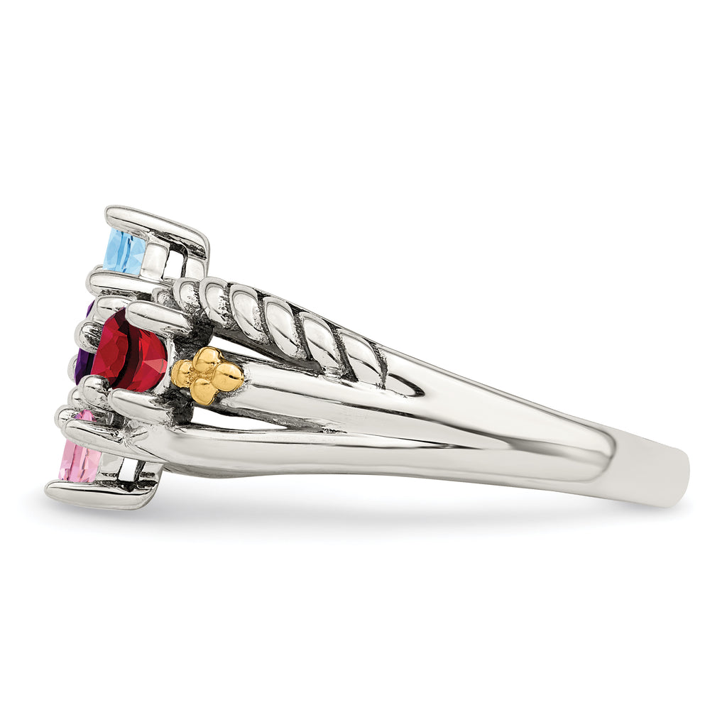 Sterling Silver Antiqued w/14k 4-stone Mother's Ring Mounting (No Stone Included)