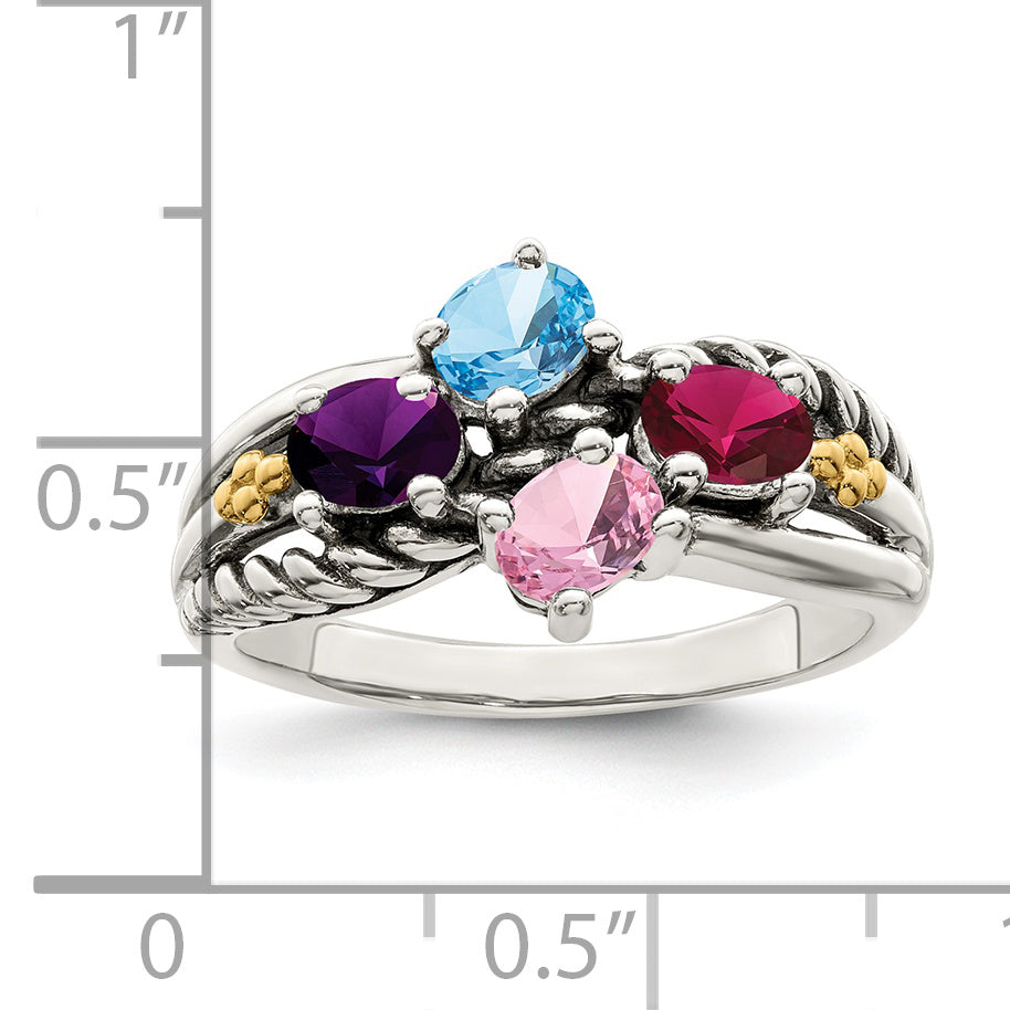 Sterling Silver Antiqued w/14k 4-stone Mother's Ring Mounting (No Stone Included)