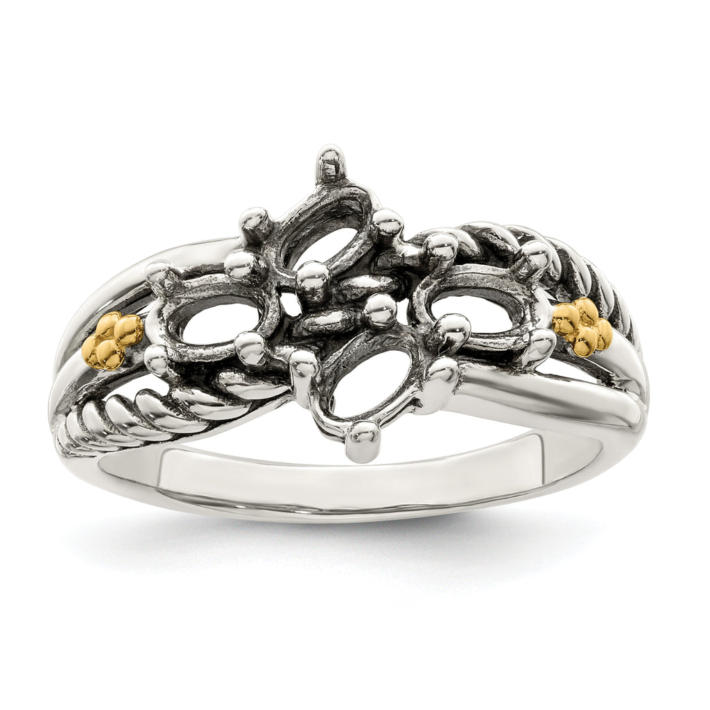 Sterling Silver Antiqued w/14k 4-stone Mother's Ring Mounting (No Stone Included)